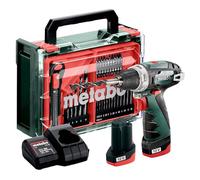 Metabo PowerMaxx BS Basic Set (600080710) Cordless Drill Driver with 2X 12V/2.0 Ah Batteries, Charger and 41 Piece Mobile Workshop Accessory Set/Case
