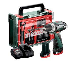 Metabo PowerMaxx BS Basic Set (600080710) Cordless Drill Driver with 2X 12V/2.0 Ah Batteries, Charger and 41 Piece Mobile Workshop Accessory Set/Case