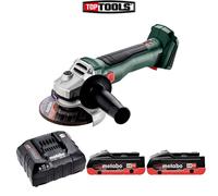 Metabo W 18 L BL 9-125 18V BL 125mm Angle Grinder + 2 x 4Ah Batteries & Charger