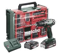 Metabo werke GmbH BS 18 602207710 Cordless Drill Driver Kit (18 V 2 x 2 Ah, SC 30 Charger, Plastic Case with Mobile Workshop, 74 Pieces, Self-Tightening Chuck, Belt Hook)