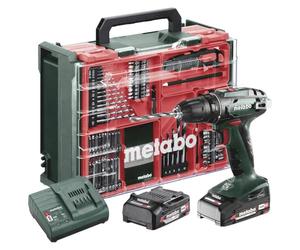Metabo werke GmbH BS 18 602207710 Cordless Drill Driver Kit (18 V 2 x 2 Ah, SC 30 Charger, Plastic Case with Mobile Workshop, 74 Pieces, Self-Tightening Chuck, Belt Hook)