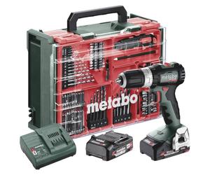 MetaboSB 18 L BL (613157710) Cordless Combi Drill Set with 2 LiPOWER 2.0Ah Batteries, SC 36 Charger and 78 Piece Mobile Workshop Accessory Set