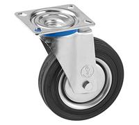 Metafranc 800690 Swivel Castor Diameter 140 mm - 104 x 80 mm Plate - Solid Rubber Wheel - Soft Tread - Roller Bearing - 115 kg Load Capacity