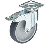 Metafranc 800750 Swivel Castor Diameter 100 mm - Lock - 60 x 60 mm Plate - Rubber Wheel - Soft Tread - Sliding Bearing - 75 kg Load Capacity/Furniture Castor/Heavy Duty Castor