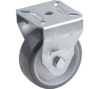 Metafranc Fixed Castor, Diameter 75 mm, 70 x 59 mm Plate, Polyurethane Wheel, Soft Tread, Roller Bearing, 75 kg Load Capacity, Transport Castor, Furniture Castor, Heavy Duty Castor, 802910