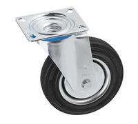 Metafranc Swivel Castor Diameter 125 mm - 104 x 80 mm Plate - Solid Rubber Wheel - Soft Tread - Roller Bearings - 100 kg Load Capacity/Transport Castor/Furniture Castor/Heavy Duty Castor / 800680