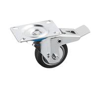 Metafranc Swivel Castor Diameter 125 mm - Lock - 104 x 80 mm Plate - Solid Rubber Wheel - Soft Tread - Roller Bearing - 100 kg Load Capacity/Transport Castor/Furniture Castor/Heavy Duty Castor /