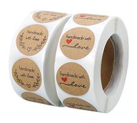 metagio 1000PCS Handmade with Love Stickers, Round Baking Kraft Sticker Stickers Self-Adhesive Label Home-Made Sticky Labels for Baking Gift Bags Birthday Christmas
