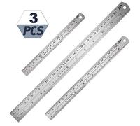 Metagio 3 Pack Stainless Steel Ruler Set, 17/23/33cm Precision Office Metal Ruler Kit Straight Edge Measuring Tool for School Office Drawing Easy Measurement