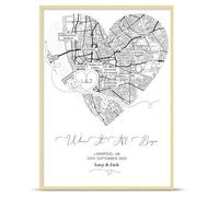 Metahoga Personalised Heart Map Print Custom Where It All Began Gift | A4 & A3 Size, Unframed or Framed Options,Gift for Couples Anniversary, Boyfriend or Girlfriend, Husband or Wife
