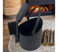 Gr8 Home 10 Litre Metal Coal Scuttle Bucket Waterloo Style Wood Hod Fire Charcoal Ash Log Fireside Storage Bin Fireplace Basket with Shovel and Hand Brush Broom Set