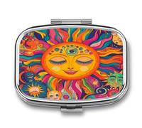 Metal 2 Compartment Pill Organizer Travel Friendly Portable Compact Pill Box Cute Pill Case,for Pocket Wallets Daily Portable Medicine Vitamin Tablet Storage (The Peculiar Sun)