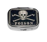 Metal 2 Compartment Pill Organizer Travel Friendly Portable Compact Pill Box Cute Pill Case,for Pocket Wallets Daily Portable Medicine Vitamin Tablet Storage (Poison Black)