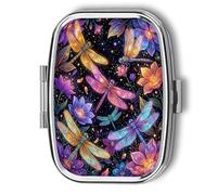 Metal 2 Compartment Pill Organizer Travel Friendly Portable Compact Pill Box Cute Pill Case,for Pocket Wallets Daily Portable Medicine Vitamin Tablet Storage (Painted Dragonfly)