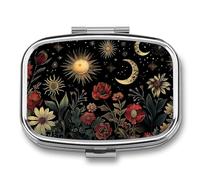 Metal 2 Compartment Pill Organizer Travel Friendly Portable Compact Pill Box Cute Pill Case,for Pocket Wallets Daily Portable Medicine Vitamin Tablet Storage (The Dark Night)