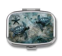 Metal 2 Compartment Pill Organizer Travel Friendly Portable Compact Pill Box Cute Pill Case to Hold Vitamins,Fish Oil,Supplements,Meds,Tablet for Purse,Pocket. (Sea Turtle)