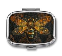 Metal 2 Compartment Pill Organizer Travel Friendly Portable Compact Pill Box Cute Pill Case to Hold Vitamins,Fish Oil,Supplements,Meds,Tablet for Purse,Pocket. (Bee)