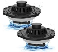 Metal 2 Pack Bathtub Drain Stopper with Top Hair Catcher, 3 in 1 Pop-up Bathtub Strainer, Tub Stopper with Detachable Stainless Steel Filter Basket for Standard 1.5 to 2.4'' Drain, Matte Black
