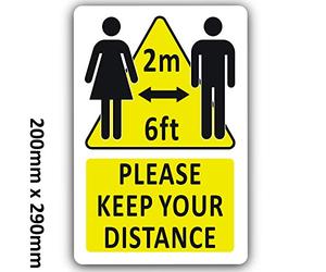 METAL 200x290mm Please Keep Your Distance 2m 6ft Sign Social Distancing Aluminium WHITE Warning Notice Office Shop Warehouse School Cafe Restaurant Pub Hotel Premises