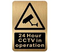 METAL 24 Hour CCTV In Operation Sign Brushed Gold Aluminium WITH IMAGE Warning Camera Recording Door Notice Office Shop Warehouse School Cafe Restaurant Pub Business Hotel Premises LARGE MS32