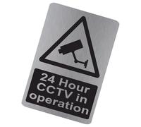 METAL 24 Hour CCTV In Operation Sign Brushed Silver Aluminium WITH IMAGE Warning Camera Recording Door Notice Office Shop Warehouse School Cafe Restaurant Pub Business Hotel Premises 150x100mm MS32