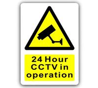METAL 24 Hour CCTV In Operation Sign White Aluminium WITH IMAGE Warning Camera Recording Door Notice Office Shop Warehouse School Cafe Restaurant Pub Business Hotel Premises LARGE MS32