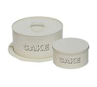 Metal 2PC Cake Carrier & Cake Tin Storage Set - Antique Cream Finish - Secure Clip Lock Closure