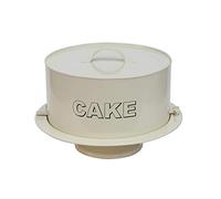 Metal 2PC Cake Carrier with Stand - Antique Cream Finish - Secure Clip Lock Closure