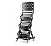 Metal 3/4 Tier Retail Display Rack with Wheels Adjustable Storage Shelf for Home & Kitchen nization Sturdy Black Stand (38x40x110.5cm)