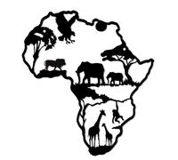 Metal African Wall Decor Art, Africa Map Wall Hanging Decor, Africa Animals Wall Art Cutout Sign for Bedroom, Living Room, Office, Garden, Hotel Wall Decoration, 13.4 * 11.4 inch, Black