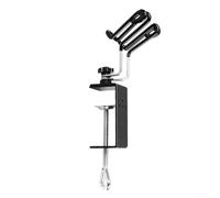 Metal Airbrush Holder Clamp Stand for Two Brushes, Pivoting Bracket and Side Rack for Pressure Regulator, Secure Clamp Attachment for Tables Up To 3 Inches Thick