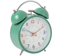 Metal Alarm Clock With Glow In The Dark For Dial And Loud Twin Bell For Students, Silent Sweep Movement, Colorful Beige Vintage Design For Bedroom Desk, For Battery Operated Non Ticking