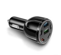 Metal Alloy USB Car Charger Dual Port 24W Output(Black) | 6 ports total, 2 for usb-c for plus 4 USB-A, charge phones and tablets together, 30W max output, ideal for families