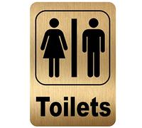 METAL Aluminium Tin Toilets Sign UNISEX Logo Brushed GOLD Toilet Lavatory Restroom Door Notice Office Shop Home Warehouse School Workplace Bathroom LARGE 280x190mm ME18