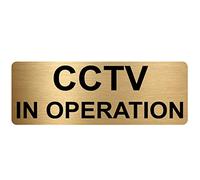 METAL Aluminum CCTV In Operation Sign-TEXT ONLY-Brushed GOLD -Warning Safety Security Camera Door Notice Office Shop Home Warehouse School MR15