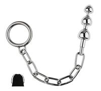 Metal Anal Butt Plug with Penile Cock Ring Anus Dilator Anal Trainer Beads Safety Chain Prostate Massage Sex Inserting Toys Clitoral G-Spot Stimulator for Women Men Couple