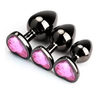 Metal Anal Plug Butt Plug Training Set Luxury Metal Butt Toys Heart Shaped Anal Trainer Jewelled Anal Butt Pugs Pure Pleasure in 3 Sizes Sex Toys Anal Plugs for Woman Men Sex Gifts (Pink)