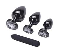 Metal Anal Plug with Heart-Shaped Jewelry Base, Female Masturbator, Couples Flirting Supplies with Vibrating Bullet Anal Plug Set
