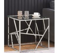Metal And Glass Square End Or Side Table Comfy Living Ltd Silver 1 Pack