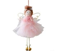 Metal Angel Doll Ornament 17cm Wire Wings(Pink) | Delicate tulle skirt, wire wing details, for whimsical fairy silhouette, festive home decor, 17cm height
