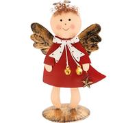 Metal Angel Ornament with Wings, Halo, Star & Bells - Add a touch of glass to your Christmas decorations this year (Red)
