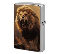 Metal Angry Roaring Lion Lighter Case Windproof Flip Top Lighter Sleeve Double Sided Vintage Cool Cigarette Pouch Holder Reusable Pocket Protective Cover Men Gifts for Boyfriend Husband