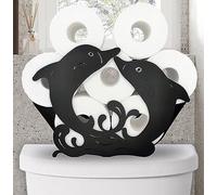 Metal AnimalsPaper Holders,Funny Black Dolphin Storage Paper Holders Stand for Indoor Bathrooms Kitchen,Novelty Wall Mounted Toilet Rolls Tissue Paper Storage Fit 8 Rolls,Practical and Convenient