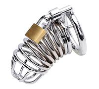 Metal Annulus Cage Padlock - Davidsource Chrome Plated Stainless Steel Chastity Device Cock Cage for Men Fits Most of Size Adult Male Sex Toy (2" Base Ring, Silver)