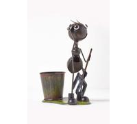 Metal Ant with Garden Fork and Flower Pot, 32 cm Tall Homescapes Black One Size