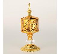 Metal Arabian Bakhoor Mabkhara Incense Burner with Candle Holder, Hand Painted Pattern, and Removable Lid for Safe Use in Multiple Indoor Spaces Including Meditation and Yoga (C)