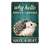 Metal Art for Outside Hedgehogs Why Hello Sweet Cheeks Have A Seat Funny Hedgehog Vintage Art Metal Sign Vintage Home Decor Rustic Aluminum Tin Signs Wall Art Metal Poster for Garage Bar 8x12 inch