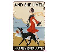Metal Art Outdoor Gift for Whippet Lovers And She Lived Happily Ever After Coffee Shop Wall Art Dog Bathroom Home Living Decor Poster Tin Sign Art Wall Funny Metal Signs Gift for Room 8x12 inch