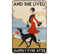 Metal Art Outdoor Gift for Whippet Lovers And She Lived Happily Ever After Coffee Shop Wall Art Dog Bathroom Home Living Decor Poster Tin Sign Art Wall Funny Metal Signs Gift for Room 8x12 Inch