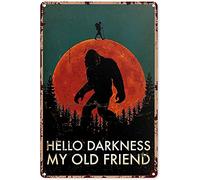 Metal Art Wall Decor Bigfoot Signs Funny Hello Darkness My Old Friend Vintage Camping Tin Sign Decoration Chic Poster Gift 8x12 Inch